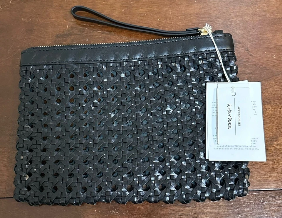 Bolso de Mano Muñequera By & Other Stories Tejido Trenzado Cuero Negro Unisex NUEVO Foto 1 de 4