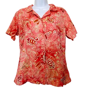 Camicia Columbia River Resort con bottoni donna M rosa corallo batik cotone - Foto 1 di 10