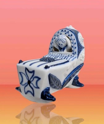 Vintage 1950's Wilfred Gibson Cornish Studio Art Pottery Baby In Rocking Cradle - Image 1 of 4