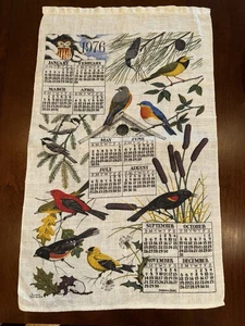 CALENDARIO TOALLA DE TÉ COCINA VINTAGE EXCELENTE 1976 MEDIDAS 28" X 17" PÁJAROS - Imagen 1 de 1