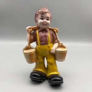 Vintage Boy with Buckets Hard Plastic 6" Figurine Farmhouse Southwestern Decor - Picture 1 of 19