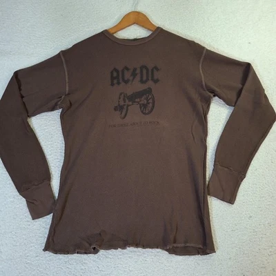 Vintage AC/DC Shirt Mens' XL Brown Thermal For Those About To Rock USA - Image 1 of 4