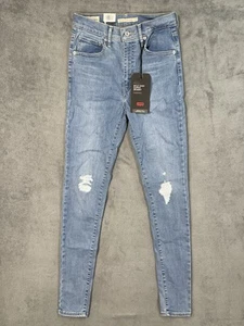 New Levis Premium Jeans Womens 27 Blue Ripped Denim Mile High Super Skinny Big E - Picture 1 of 14