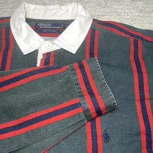 Polo Ralph Lauren Rugby shirt Men XL Long sleeve Thick Cotton Green Red - Picture 1 of 5