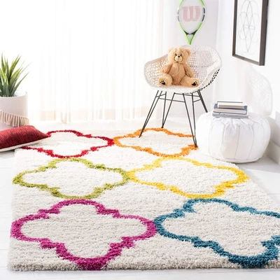 Alfombra de acento colección Shag para niños - 4' x 6', marfil y multi, diseño arco iris, sin... Foto 1 de 4
