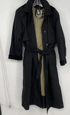 Gabardina Mulberry Street para mujer negra manga larga con cinturón talla mediana Foto 1 de 4