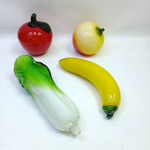 Lote De 4 Lechuga romana, melocotón, manzana, plátano de vidrio soplado a mano estilo Murano de colección - Imagen 1 de 7