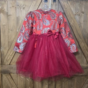 Vestido QISHUANGRUI Rojo Brocado Niñas 13-15 Tul 170 Paisley Bordado Lazo  - Imagen 1 de 13