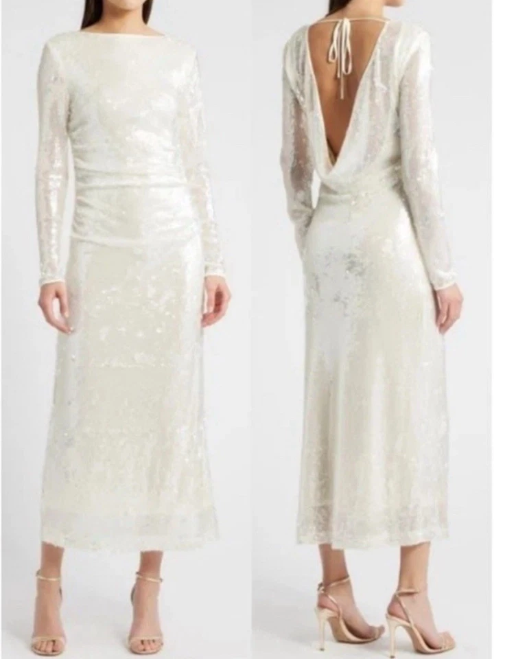 Vestido de lentejuelas marfil WAYF Kieran. Nuevo con etiquetas talla mediana vendido en Nordstrom Foto 1 de 4