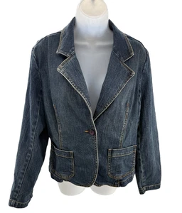 Giacca jeans blazer Talbots elasticizzato blu scuro denim petite taglia 16 - Foto 1 di 10