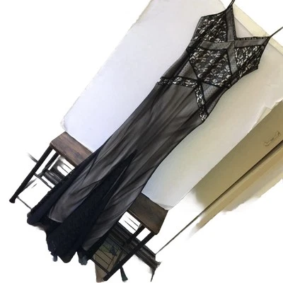 Vintage Y2k Sue Wong Lace Maxi Gown Dress Fairy Tulle Beaded Slip Black 6 Formal - Image 1 of 4