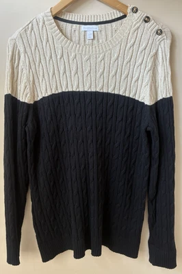 Suéter Charter Club para mujer negro dorado tejido con cable L Preppy dinero antiguo náutico Foto 1 de 4