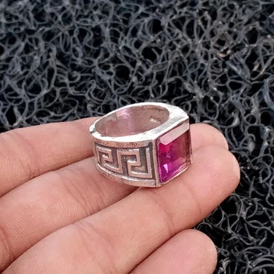 Pink Tourmaline Ring Men's 925 Sterling Silver Handmade Statement Gift Ring B133 - Image 1 of 4