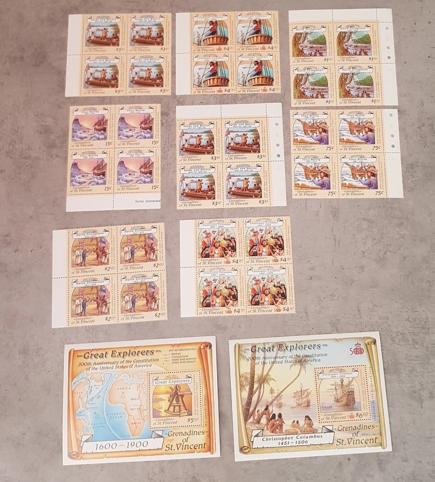 GRANADINAS DE SAN VICENTE -GRANDES EXPLORADORES-COLÓN-CONJUNTOS EN BLOQUES DE 4&2M/SH MNH Foto 1 de 1