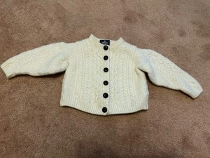 Aran Woollen Mills Merino Knit Medium 3-4y Cardigan Cream Soft Sweater Crewneck - Picture 1 of 6