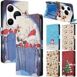 Phone Cover for Huawei P80 Pro P80 P60 P50 P40 P30 Christmas Painted Wallet Case - Picture 1 of 16