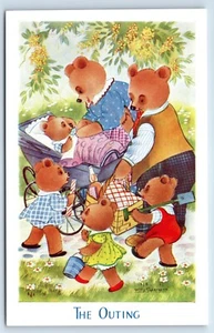 Ausflug Willy Schermele Fantasy Bärenfamilie im Park Postkarte - Bild 1 von 2