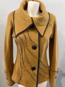 Icelandic Design Women Mustard Wool Jacket Blazer Small Black Trim - Picture 1 of 7
