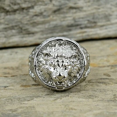 Lion Face Ring 925Sterling Silver Ring For Men Personalize Gift Loin Animal Ring - Image 1 of 4