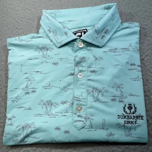 FootJoy Polo Shirt Men Large Blue Turquoise Tropic Dumbarnie Links Palm Golf - Picture 1 of 13