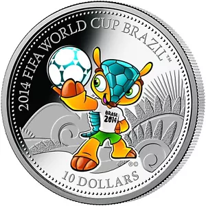 Copa Mundial de la FIFA 2014 mascota Brasil 2013 Islas Cook moneda de prueba color plata - Imagen 1 de 2