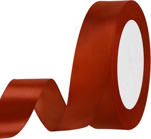 1 Inch Double Face Satin Ribbon Rust Red, 25Yards Craft Fabric Ribbon for Gift W - Picture 1 of 12