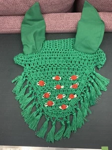 HORSE FLY VEIL MASK BONNET GREEN ROSES FLOWERS HANDCRAFTED EQUESTRIAN NEW - Picture 1 of 3
