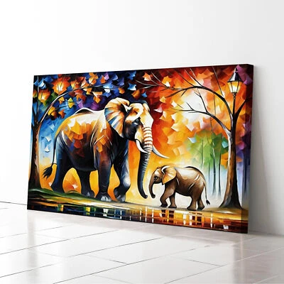 Elephant African Animals Wall Art Canvas Print Abstract Living Room Decor - Image 1 of 4