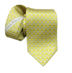 Salvatore Ferragamo Men's Yellow Frogs Graphic Print Silk 3" Tie Made in Italy - Picture 1 of 2