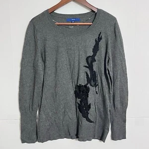 Apt 9 Womens Knit Sweater Size L Grey Embroidered Sequin Nylon Blend - Picture 1 of 8