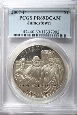 2007 P Jamestown $1 Silver 400th Anniversary coin-PCGS PR69 DCAM - Image 1 of 2