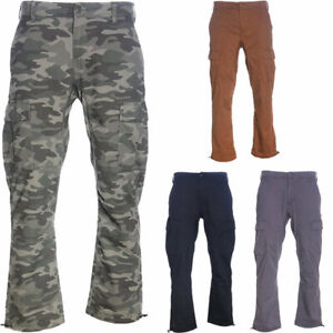 Mens Cargo Combat Trousers Pants Work Regular Straight Fit Cotton Tapered Leg