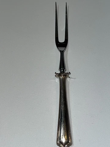 VINTAGE STERLING SILVER HANDLE STAINLESS STEEL MEAT SERVING FORK 8.5" Long Cover
