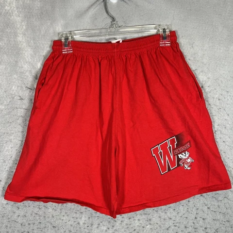 A1 Vintage 90s Santee Wisconsin Badgers Shorts Adult Large Red USA Made Mens Cover