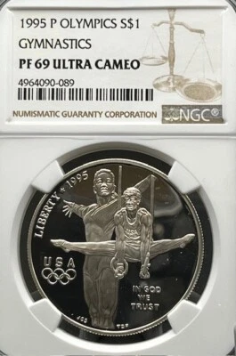 1995-P Olympics-Gymnastics $1 NGC PF 69 Ultra Cameo Silver Commemorative - Image 1 of 4