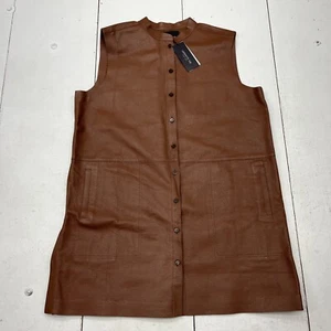 Lafayette 148 Malva Brown Lambskin Leather Longline Button Front Vest Womens XL - Picture 1 of 19