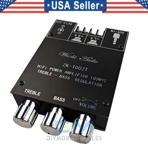 ZK-1002T Bluetooth 5.0 Stereo Amplifier Board Treble Bass 100W*2 2-Ch USA - Picture 1 of 12