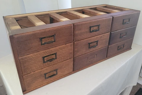 Oak Apothecary Multi Drawer Cabinet File Rockwell Rupel 39"x15" c 1900 Original Cover