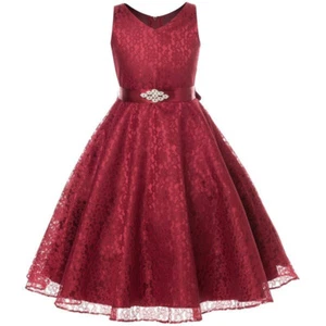 BURGUNDY Size 8 Flower Girl Dress Party Birthday Bridesmaid Wedding Formal - Picture 1 of 3
