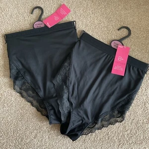 M&S 2 mutandine brasiliane a vita alta taglia EXTRA LARGE 20-22 boutique nere XL - Foto 1 di 9