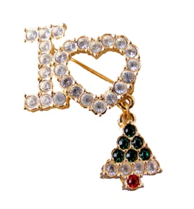 VINTAGE WEIHNACHTSNADEL BROSCHE I LOVE WEIHNACHTSHERZ STRASS URLAUBSSCHMUCK - Bild 1 von 4
