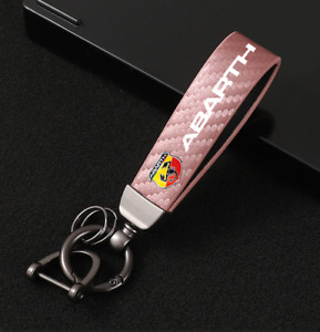 For Abarth Carbon Fiber Pink Car Keychain Auto Accessories Emblem Key Ring 