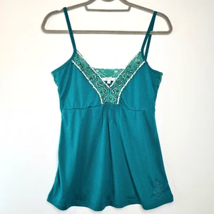 Barkins Ladies Teal Green Singlet Top Lace Sequins Beaded Embroidery Size 12 - Picture 1 of 9