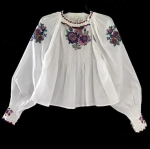 Anthropologie Love The Label Embroidered Ballon Sleeve Cotton Tunic XS Top - Picture 1 of 3