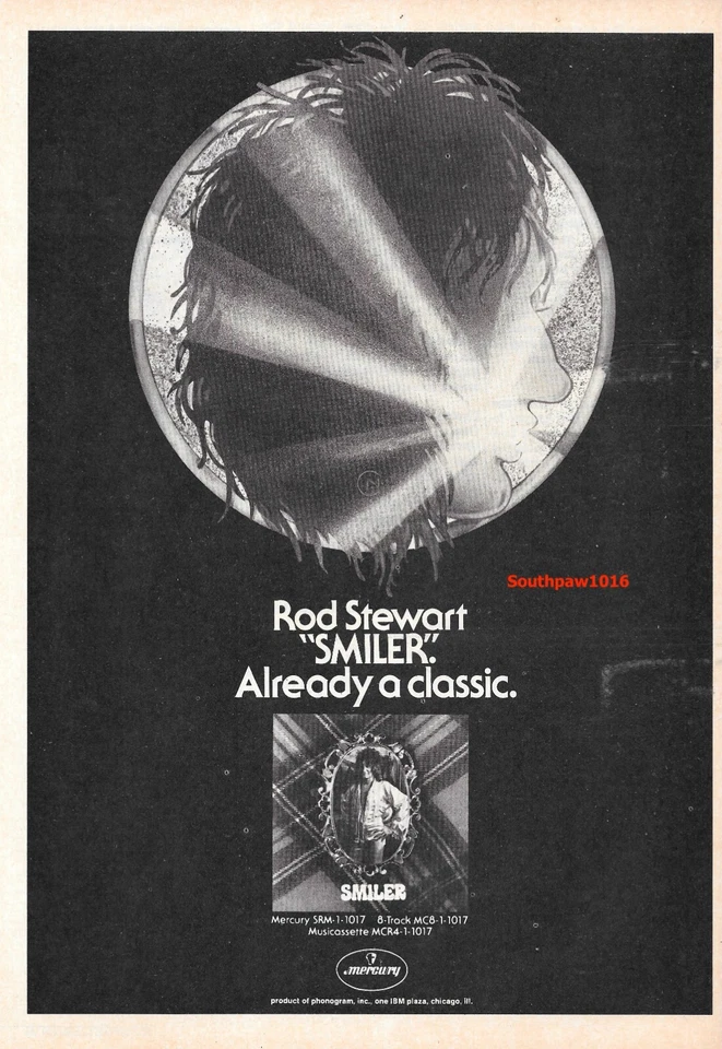 1974 Original Rod Stewart 'Smiler' Album Release Music Industry Promo Print Ad - Image 1 of 1