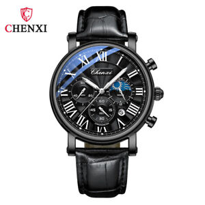 CHENXI Men Quartz Watch Roman Numerals Wristwatch Business Male Leather Watches