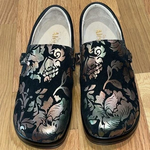 NWOT Alegria Black Iridescent Metallic Leather Clogs Size 8/38 KAR-557X - Picture 1 of 14