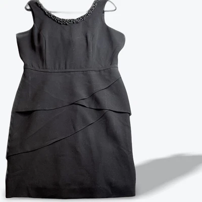 Vestido Rickie Freeman Teri Jon en capas negro escote con cuentas sin mangas talla 16 Foto 1 de 4