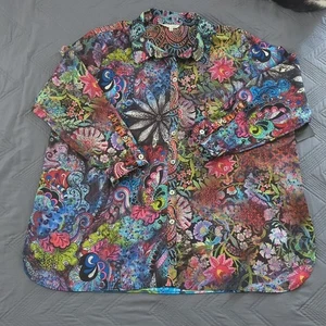 John Mark Womens 2X Mixed Media Floral Boho Button Shirt Art Print Tunic Top - Picture 1 of 10