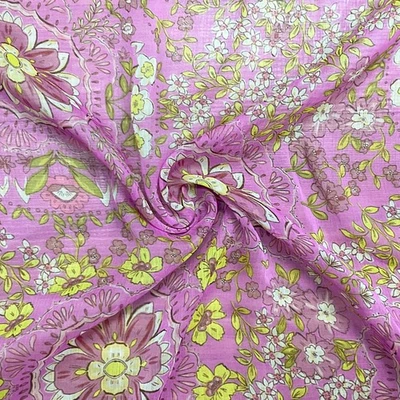 Tela tejida de gasa Yoryu arrugada estampada floral multi poli púrpura-amarillo-multi Foto 1 de 4